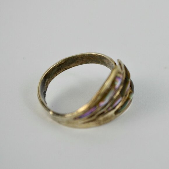 Mexico Sterling E2 925 Silver Abalone Shell Ring Adjustable - Picture 2 of 6